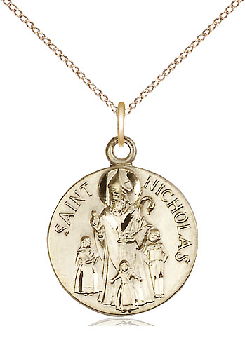 14kt Gold Filled Saint Nicholas Pendant on a 18 inch Gold Filled Light Curb chain