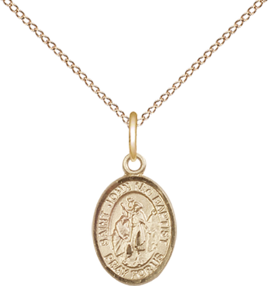 14kt Gold Filled Saint John the Baptist Pendant on a 18 inch Gold Filled Light Curb chain