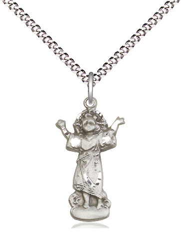 Sterling Silver Divino Nino Pendant on a 18 inch Light Rhodium Light Curb chain