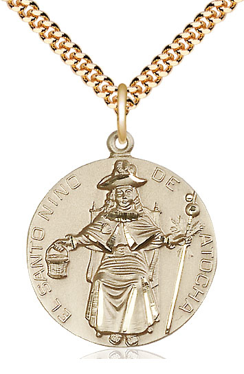 14kt Gold Filled Saint NiCB1o de Atocha Pendant on a 24 inch Gold Plate Heavy Curb chain