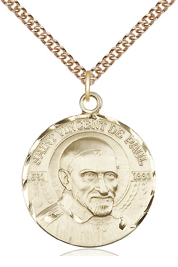 14kt Gold Filled Saint Vincent de Paul Pendant on a 24 inch Gold Filled Heavy Curb chain