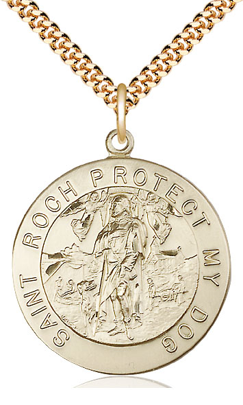 14kt Gold Filled Saint Roch Pendant on a 24 inch Gold Plate Heavy Curb chain