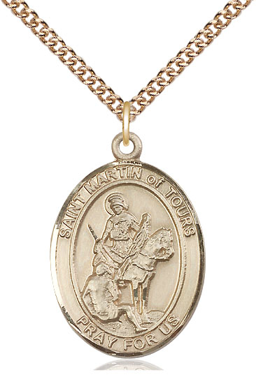 14kt Gold Filled Saint Martin of Tours Pendant on a 24 inch Gold Filled Heavy Curb chain