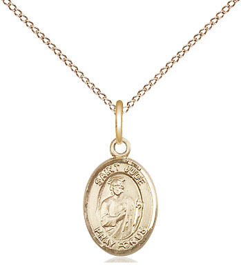 14kt Gold Filled Saint Jude Pendant on a 18 inch Gold Filled Light Curb chain