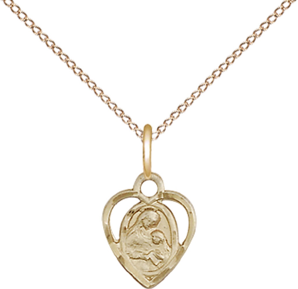 14kt Gold Filled Saint Ann Pendant on a 18 inch Gold Filled Light Curb chain