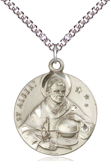 Sterling Silver Saint Albert the Great Pendant on a 24 inch Sterling Silver Heavy Curb chain