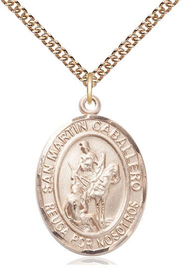 14kt Gold Filled San Martin Caballero Pendant on a 24 inch Gold Filled Heavy Curb chain