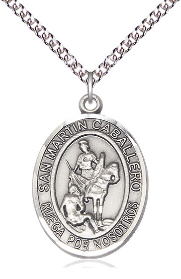 Sterling Silver San Martin Caballero Pendant on a 24 inch Sterling Silver Heavy Curb chain