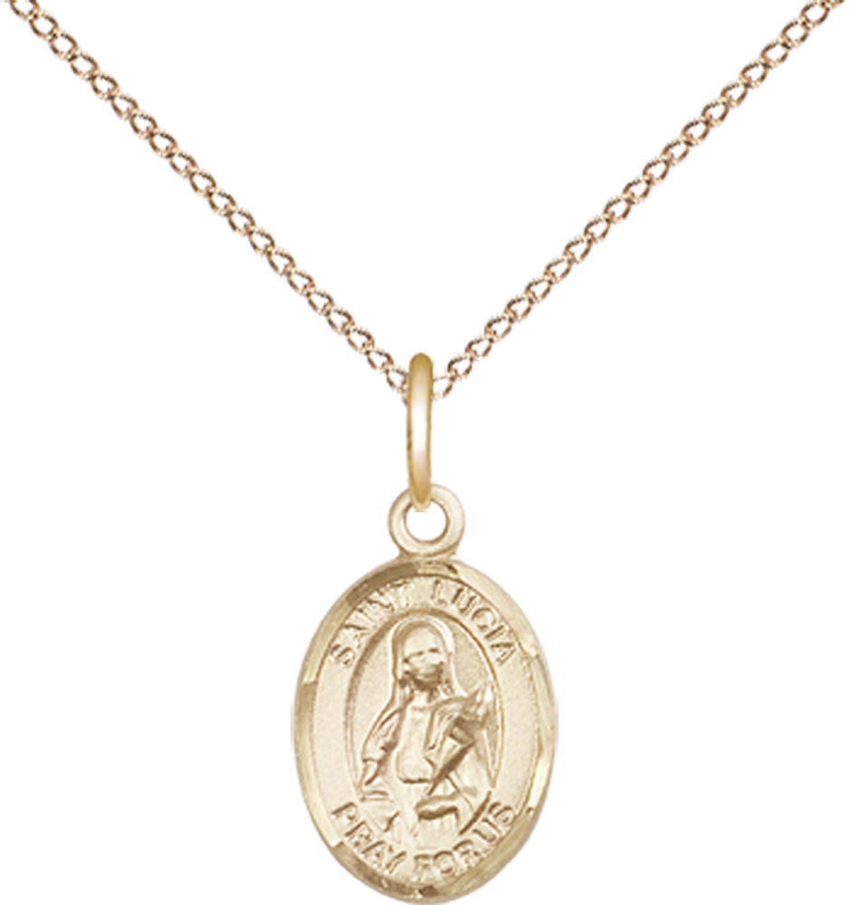 14kt Gold Filled Saint Lucia of Syracuse Pendant on a 18 inch Gold Filled Light Curb chain