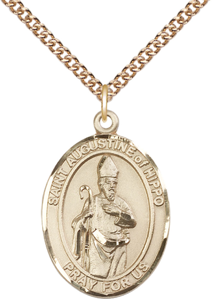 14kt Gold Filled Saint Augustine of Hippo Pendant on a 24 inch Gold Filled Heavy Curb chain
