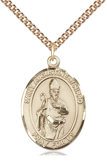 14kt Gold Filled Saint Augustine of Hippo Pendant on a 24 inch Gold Filled Heavy Curb chain