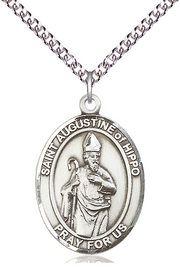 Sterling Silver Saint Augustine of Hippo Pendant on a 24 inch Sterling Silver Heavy Curb chain