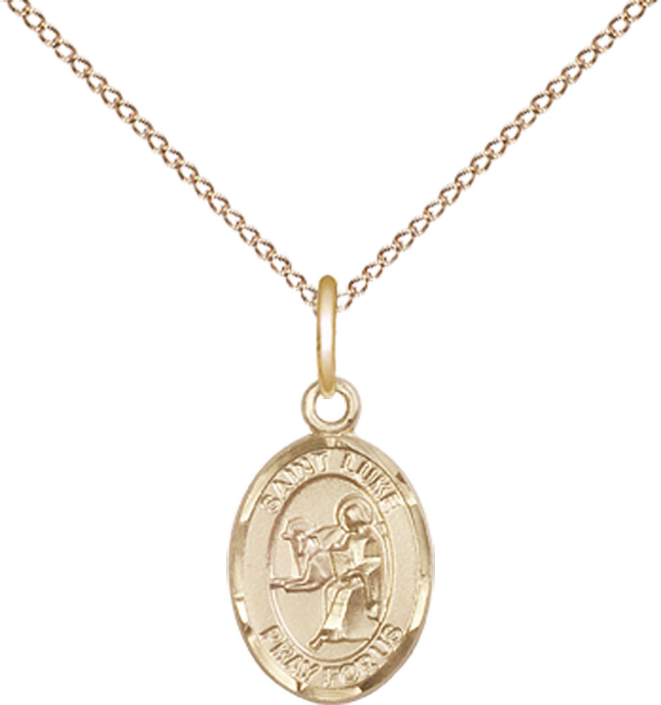 14kt Gold Filled Saint Luke the Apostle Pendant on a 18 inch Gold Filled Light Curb chain