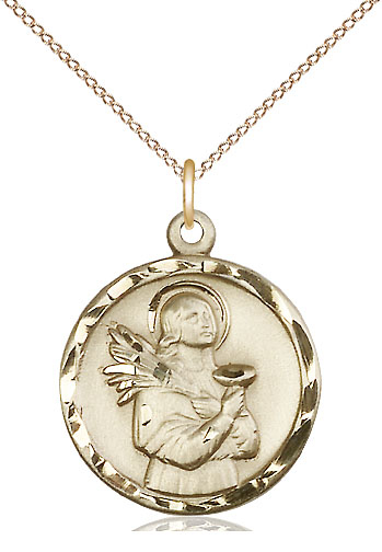 14kt Gold Filled Saint Lucy Pendant on a 18 inch Gold Filled Light Curb chain