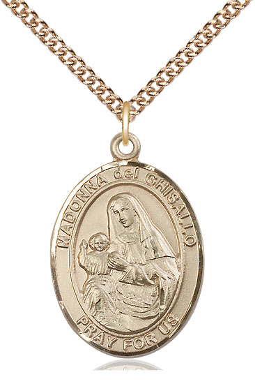 14kt Gold Filled Saint Madonna Del Ghisallo Pendant on a 24 inch Gold Filled Heavy Curb chain