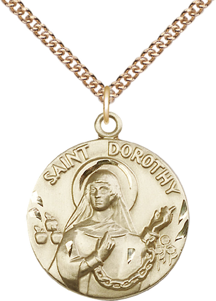 14kt Gold Filled Saint Dorothy Pendant on a 24 inch Gold Filled Heavy Curb chain