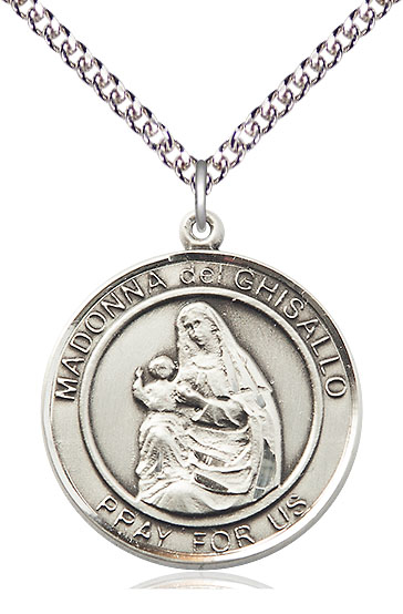Sterling Silver Madonna del Ghisallo Pendant on a 24 inch Sterling Silver Heavy Curb chain