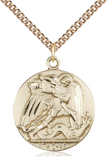 14kt Gold Filled Saint Michael the Archangel Pendant on a 24 inch Gold Filled Heavy Curb chain