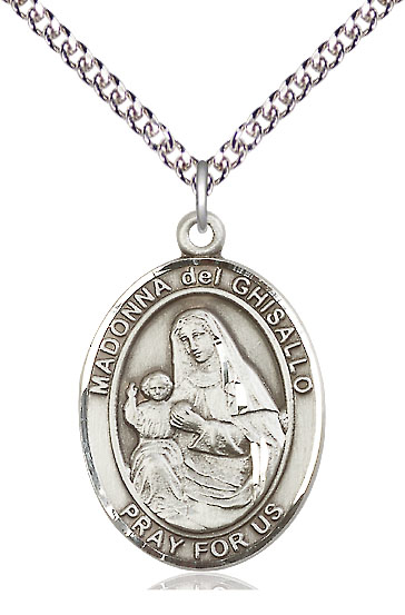 Sterling Silver Saint Madonna Del Ghisallo Pendant on a 24 inch Sterling Silver Heavy Curb chain