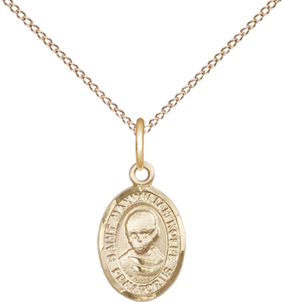 14kt Gold Filled Saint Maximilian Kolbe Pendant on a 18 inch Gold Filled Light Curb chain