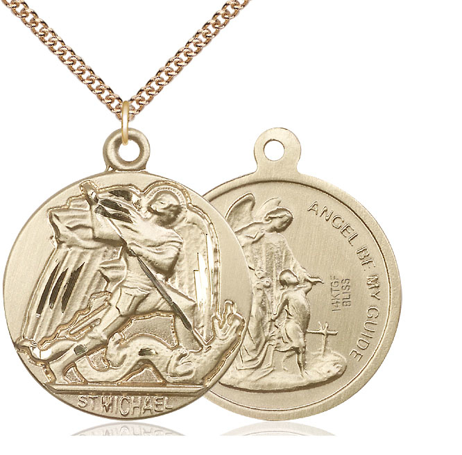 14kt Gold Filled Saint Michael the Archangel Pendant on a 24 inch Gold Filled Heavy Curb chain