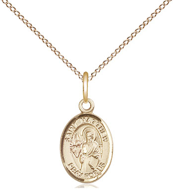 14kt Gold Filled Saint Matthew the Apostle Pendant on a 18 inch Gold Filled Light Curb chain