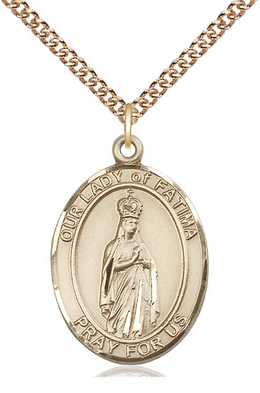 14kt Gold Filled Our Lady of Fatima Pendant on a 24 inch Gold Filled Heavy Curb chain