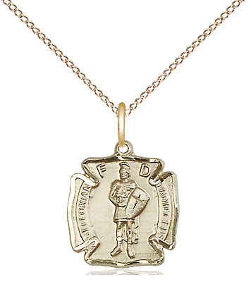 14kt Gold Filled Saint Florian Pendant on a 18 inch Gold Filled Light Curb chain