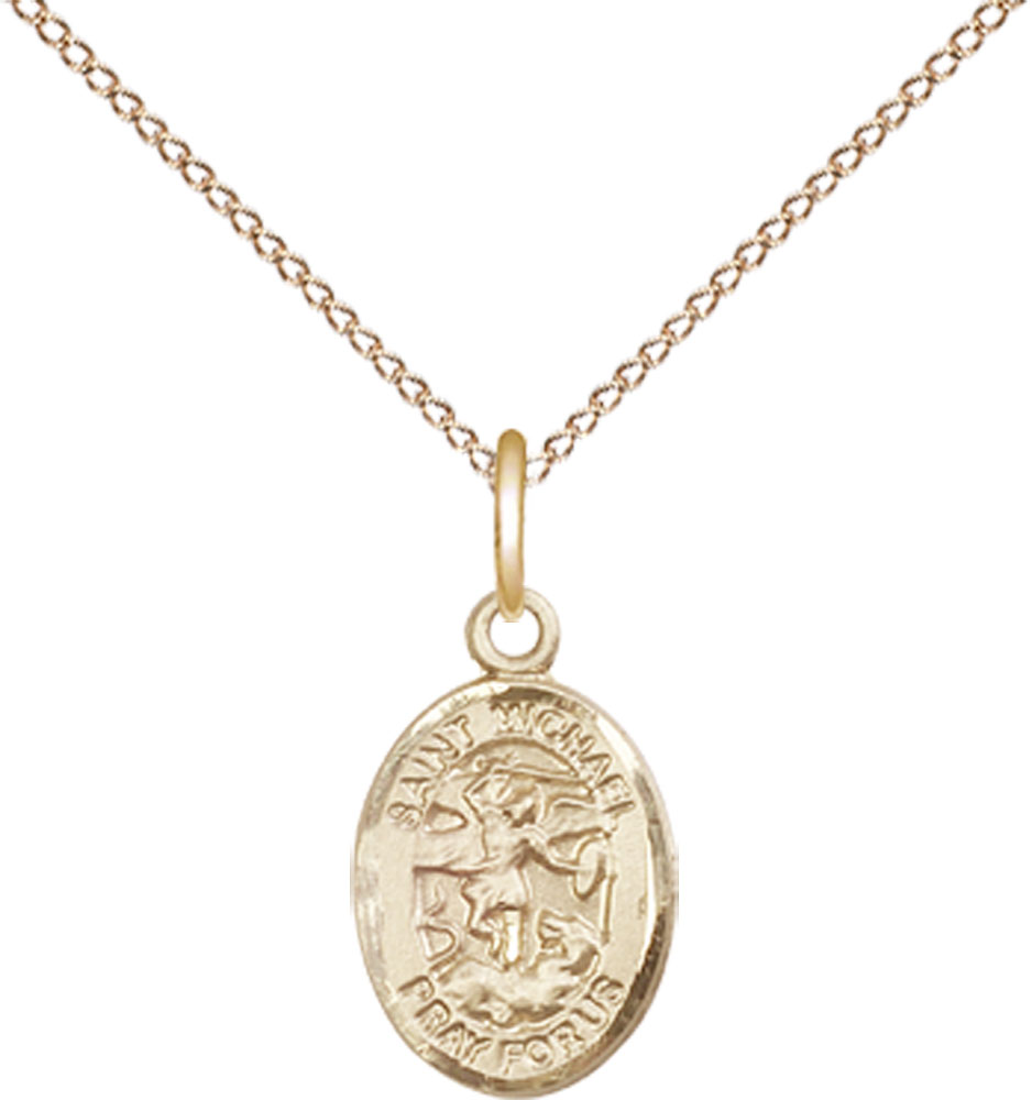 14kt Gold Filled Saint Michael the Archangel Pendant on a 18 inch Gold Filled Light Curb chain