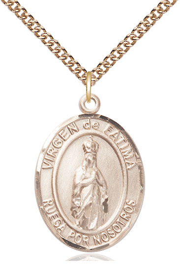 14kt Gold Filled Virgen de Fatima Pendant on a 24 inch Gold Filled Heavy Curb chain