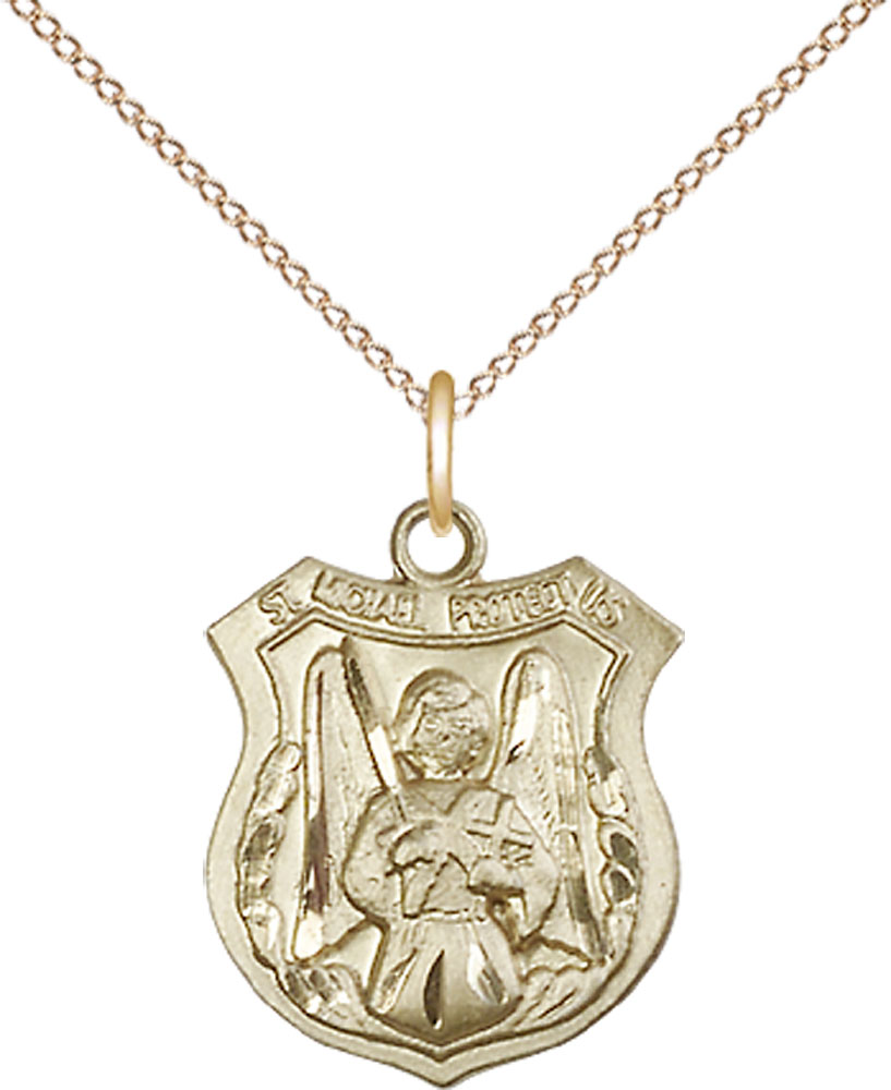 14kt Gold Filled Saint Michael the Archangel Pendant on a 18 inch Gold Filled Light Curb chain