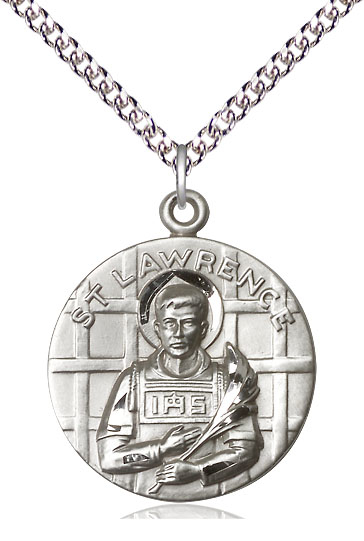 Sterling Silver Saint Lawrence Pendant on a 24 inch Sterling Silver Heavy Curb chain