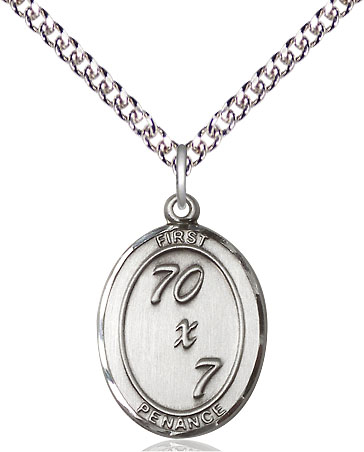 Sterling Silver First Penance Pendant on a 24 inch Sterling Silver Heavy Curb chain