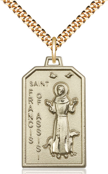 14kt Gold Filled Saint Francis Pendant on a 24 inch Gold Plate Heavy Curb chain