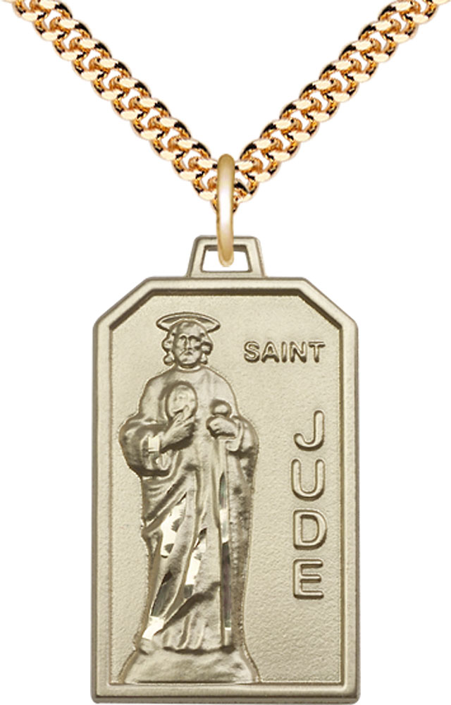 14kt Gold Filled Saint Jude Pendant on a 24 inch Gold Plate Heavy Curb chain