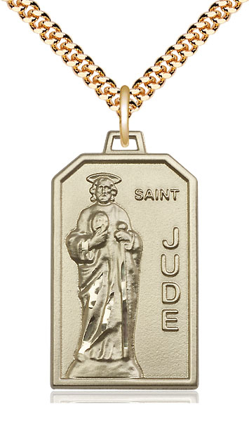 14kt Gold Filled Saint Jude Pendant on a 24 inch Gold Plate Heavy Curb chain