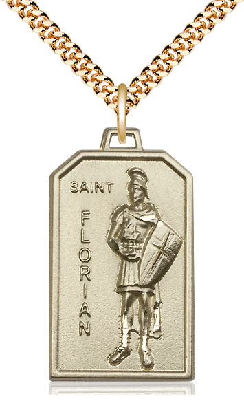 14kt Gold Filled Saint Florian Pendant on a 24 inch Gold Plate Heavy Curb chain