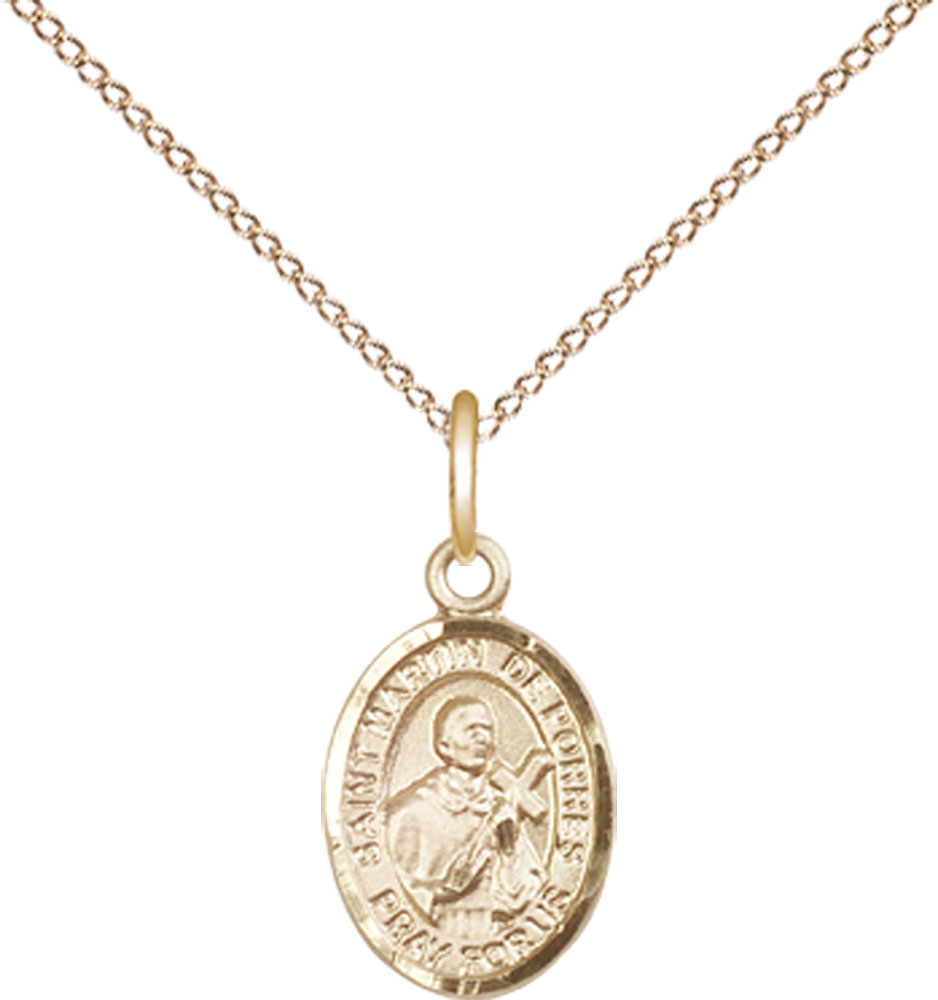 14kt Gold Filled Saint Martin de Porres Pendant on a 18 inch Gold Filled Light Curb chain
