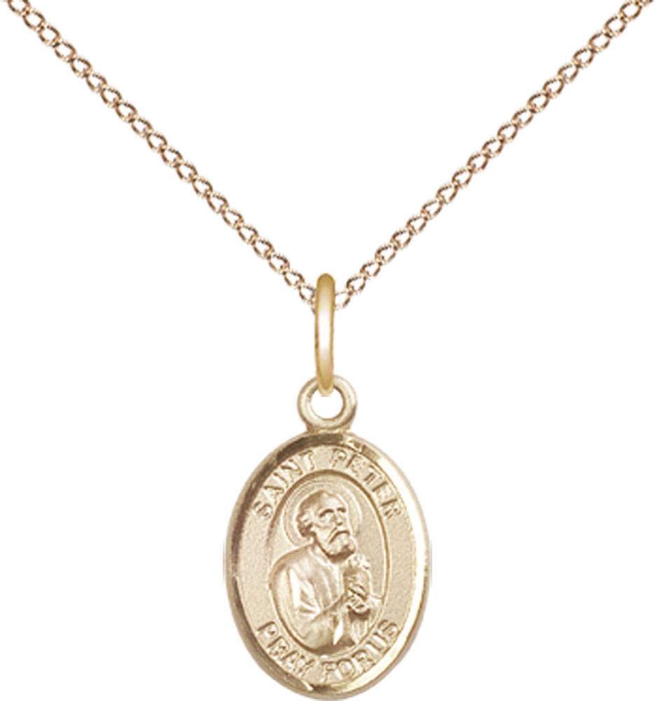 14kt Gold Filled Saint Peter the Apostle Pendant on a 18 inch Gold Filled Light Curb chain