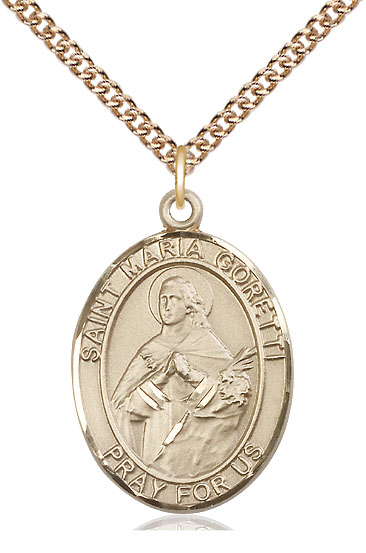 14kt Gold Filled Saint Maria Goretti Pendant on a 24 inch Gold Filled Heavy Curb chain