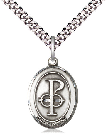 Sterling Silver Matrimony Pendant on a 24 inch Light Rhodium Heavy Curb chain