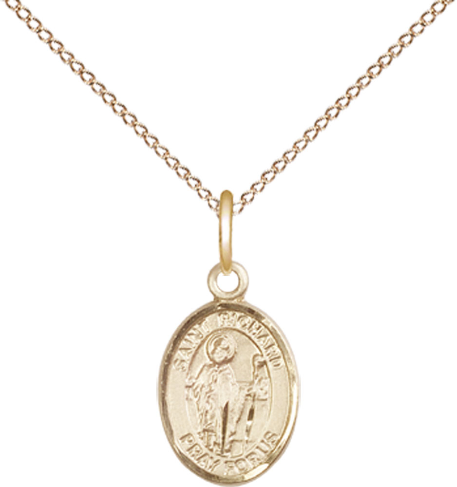 14kt Gold Filled Saint Richard Pendant on a 18 inch Gold Filled Light Curb chain