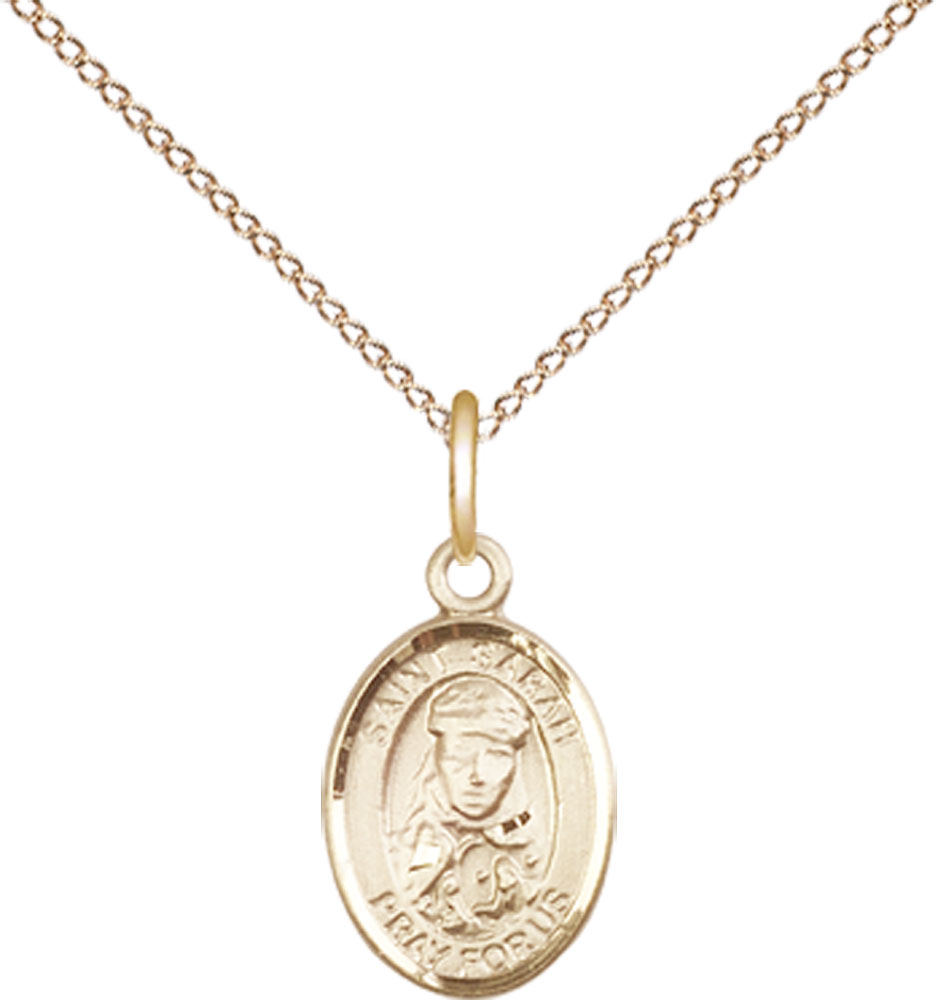 14kt Gold Filled Saint Sarah Pendant on a 18 inch Gold Filled Light Curb chain