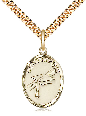 14kt Gold Filled Graduation Pendant on a 24 inch Gold Plate Heavy Curb chain