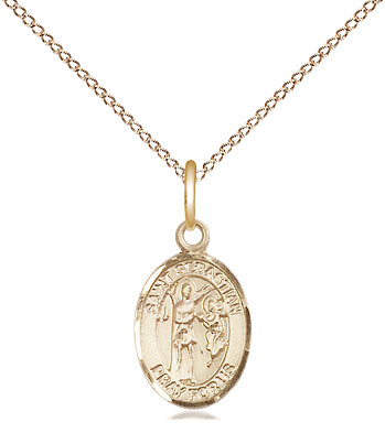 14kt Gold Filled Saint Sebastian Pendant on a 18 inch Gold Filled Light Curb chain