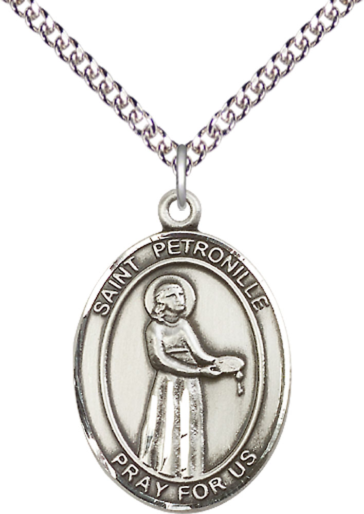 Sterling Silver Saint Petronille Pendant on a 24 inch Sterling Silver Heavy Curb chain