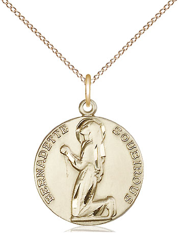 14kt Gold Filled Saint Bernadette Pendant on a 18 inch Gold Filled Light Curb chain