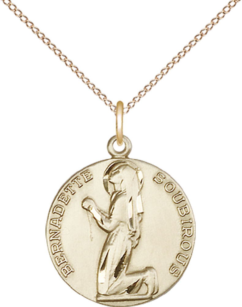 14kt Gold Filled Saint Bernadette Pendant on a 18 inch Gold Filled Light Curb chain