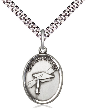 Sterling Silver Graduation Pendant on a 24 inch Light Rhodium Heavy Curb chain