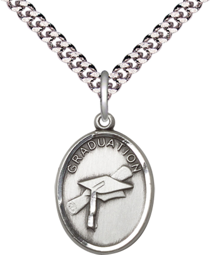 Sterling Silver Graduation Pendant on a 24 inch Light Rhodium Heavy Curb chain